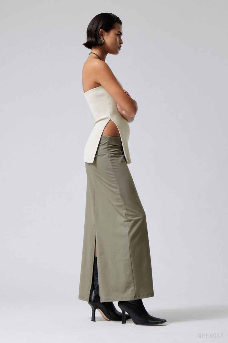 Grey Brown Weekday Johanna Long Pencil Skirt | WMAZ6308