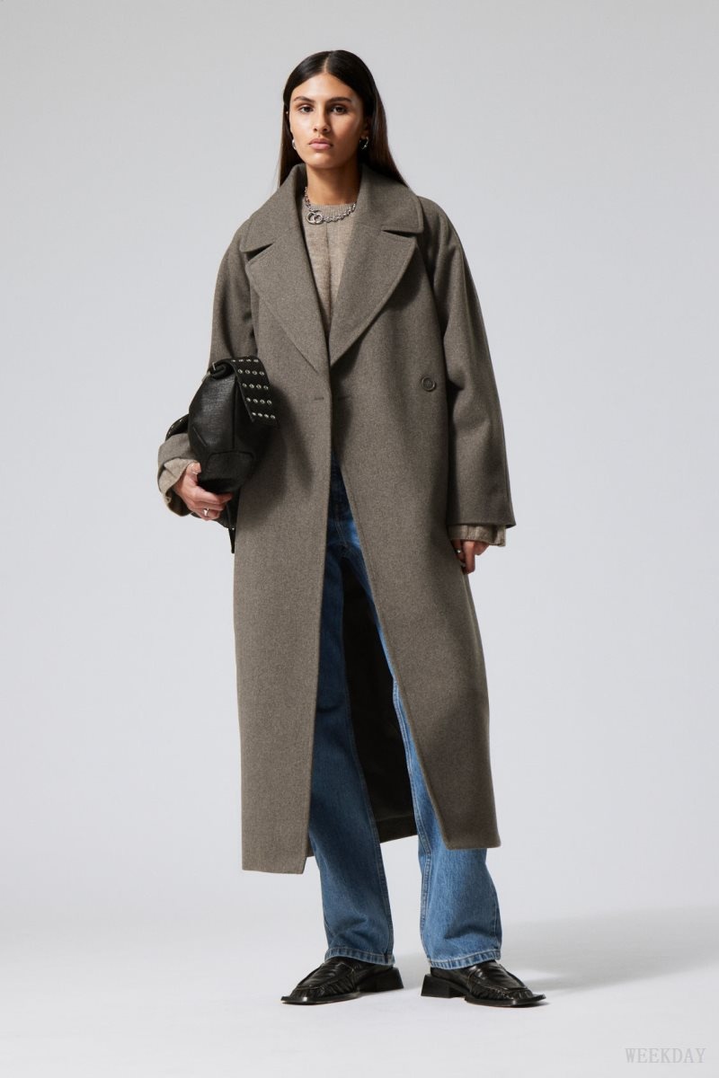 Grey Brown Weekday Kia Oversized Wool Blend Coat | GWYU7771