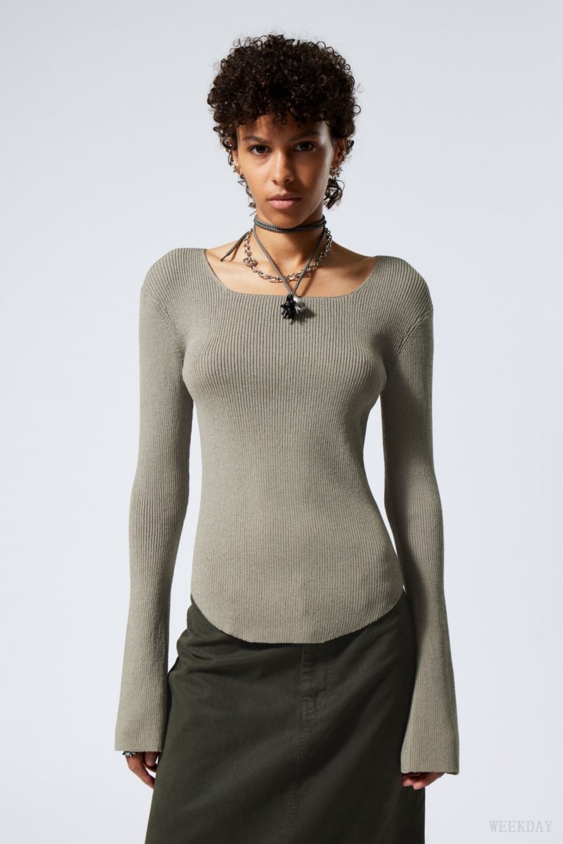 Grey Brown Weekday Nadina Square Neck Sweater | JPWQ7537