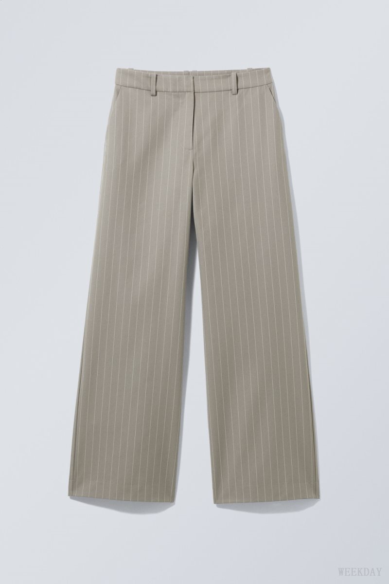 Grey Stripes Weekday Emily Low Waist Suiting Trousers | GISN3217