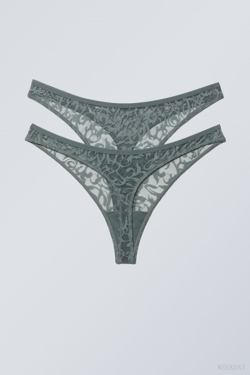 Grey Weekday 2-pack Ash Lace Thong Thong | MDSF9257