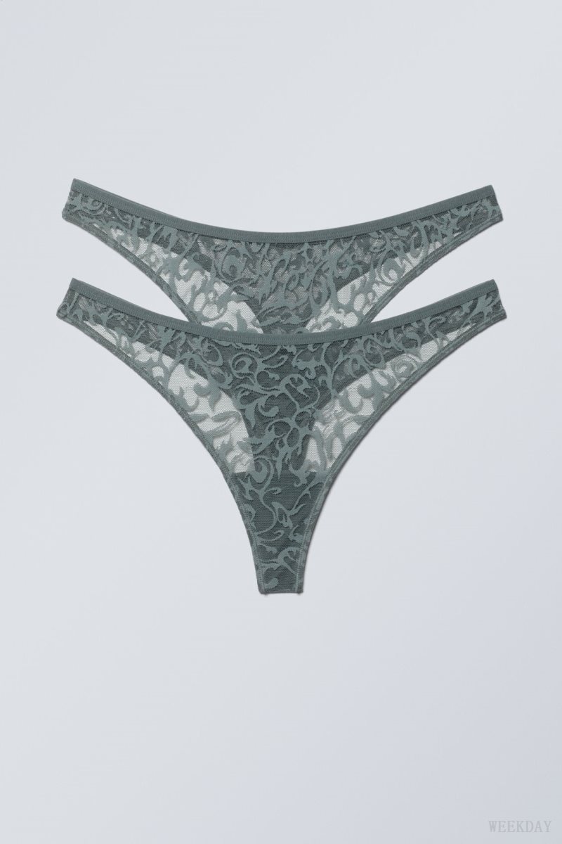 Grey Weekday 2-pack Ash Lace Thong Thong | MDSF9257