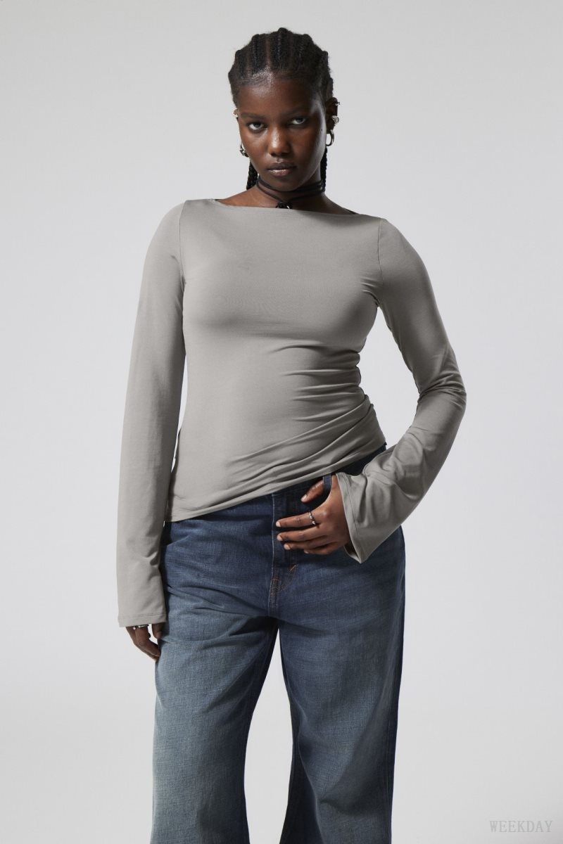 Grey Weekday Annie Boatneck Long Sleeve Top | TDCQ9506