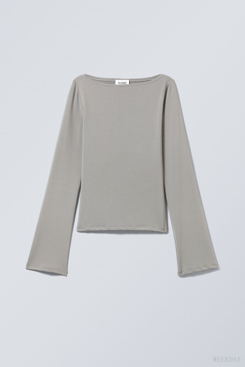 Grey Weekday Annie Boatneck Long Sleeve Top | TDCQ9506