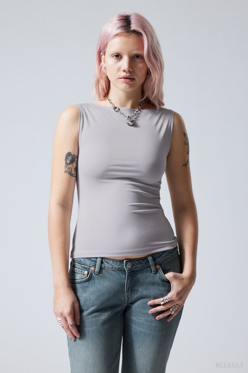 Grey Weekday Annie Boatneck Sleeveless top | XTNH6107