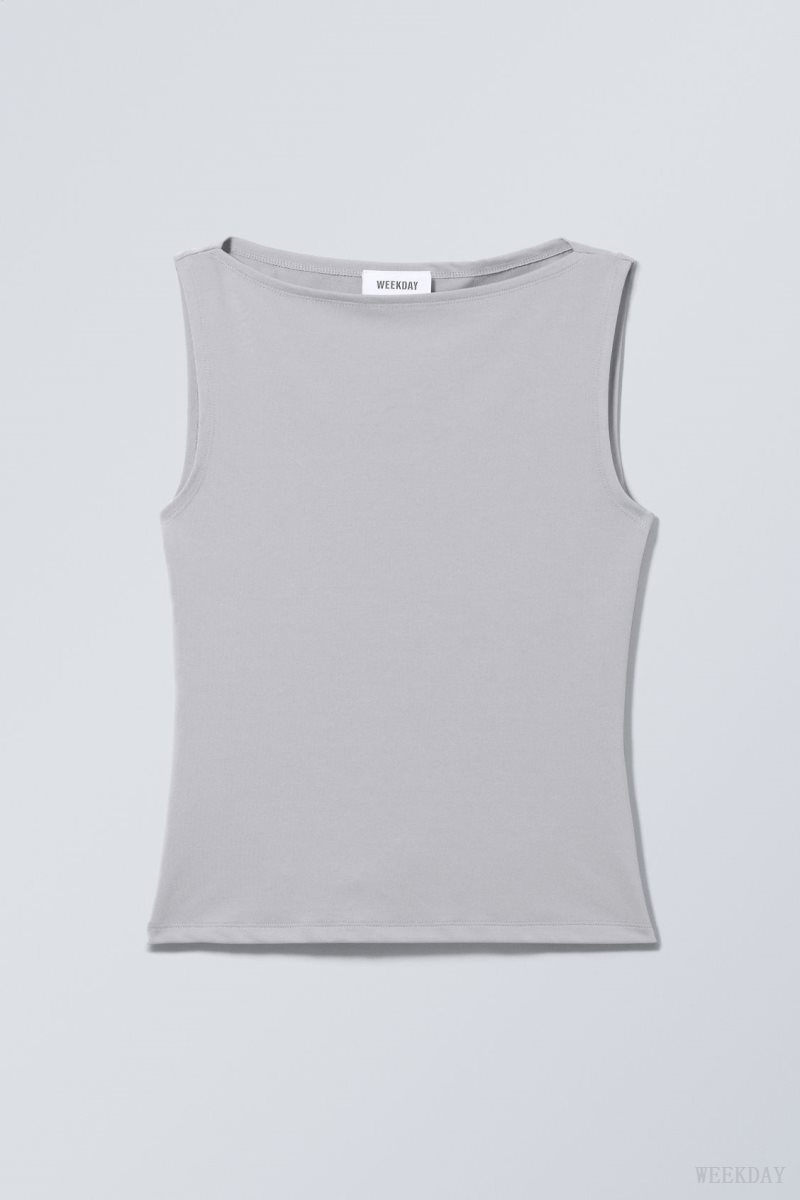 Grey Weekday Annie Boatneck Sleeveless top | XTNH6107