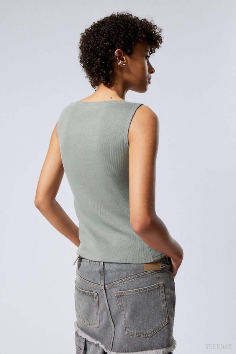 Grey Weekday Annie Rib Boatneck Top | EOQV6054