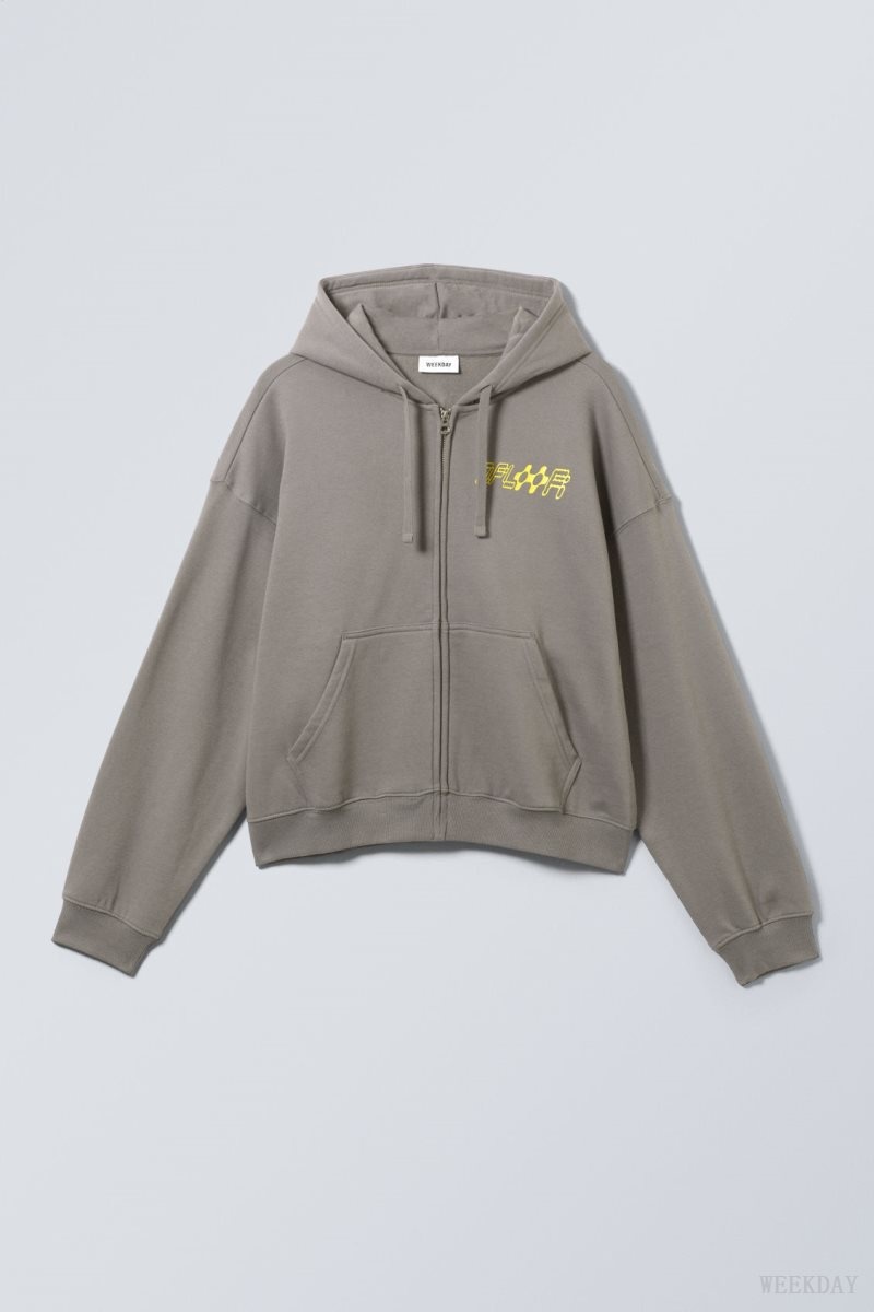 Grey Weekday Boxy Graphic Zip Hoodie | THNJ6132