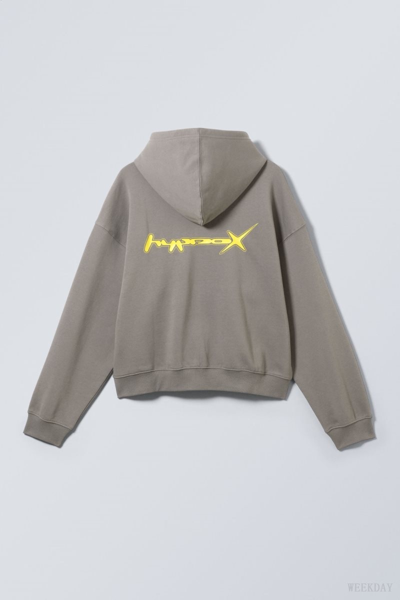 Grey Weekday Boxy Graphic Zip Hoodie | THNJ6132