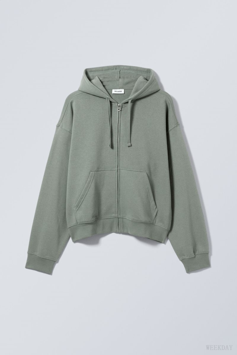 Grey Weekday Boxy Midweight Zip Hoodie | AFII0381