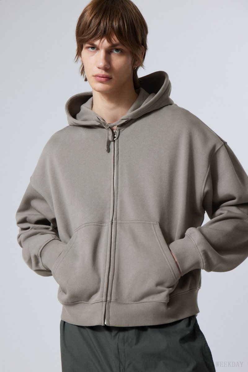 Grey Weekday Boxy Midweight Zip Hoodie | FSDA6997