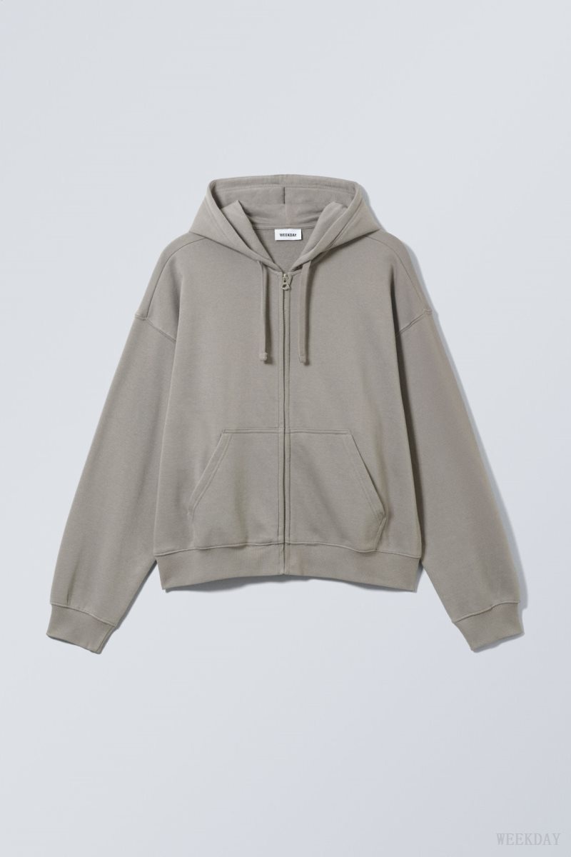 Grey Weekday Boxy Midweight Zip Hoodie | FSDA6997