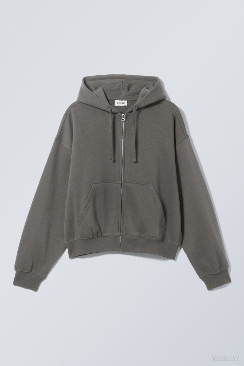 Grey Weekday Boxy Midweight Zip Hoodie | XCPS4834