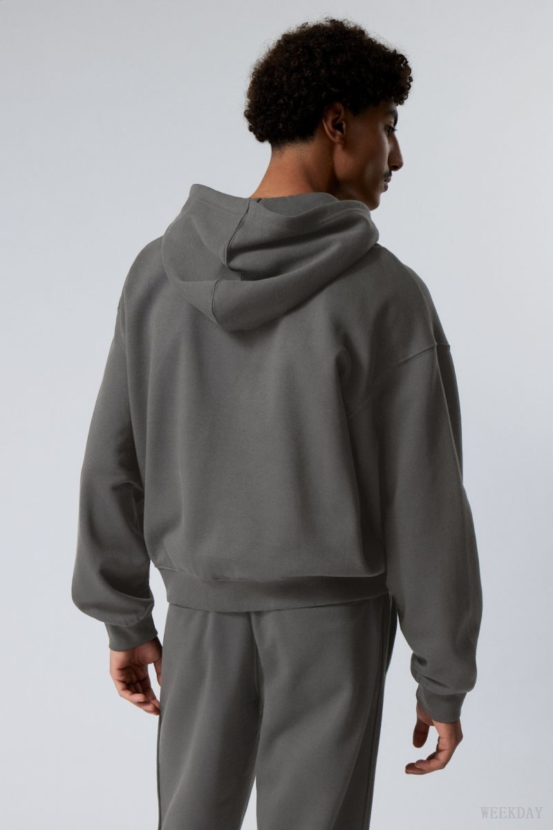 Grey Weekday Boxy Midweight Zip Hoodie | XCPS4834