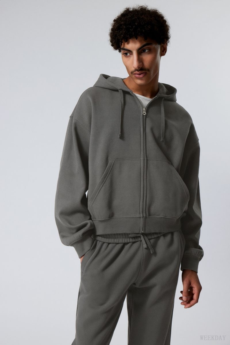 Grey Weekday Boxy Midweight Zip Hoodie | XCPS4834