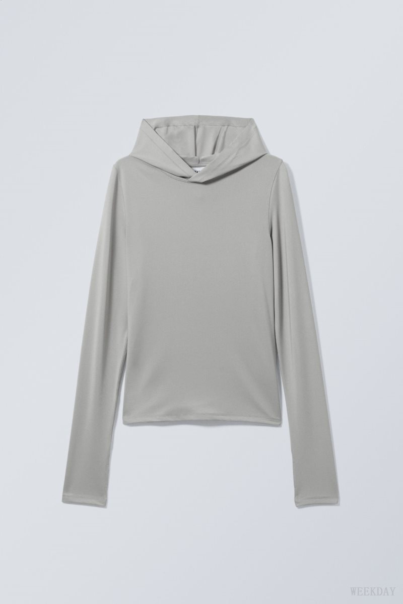 Grey Weekday Emily Hooded Longsleeve Top | NKMF5887