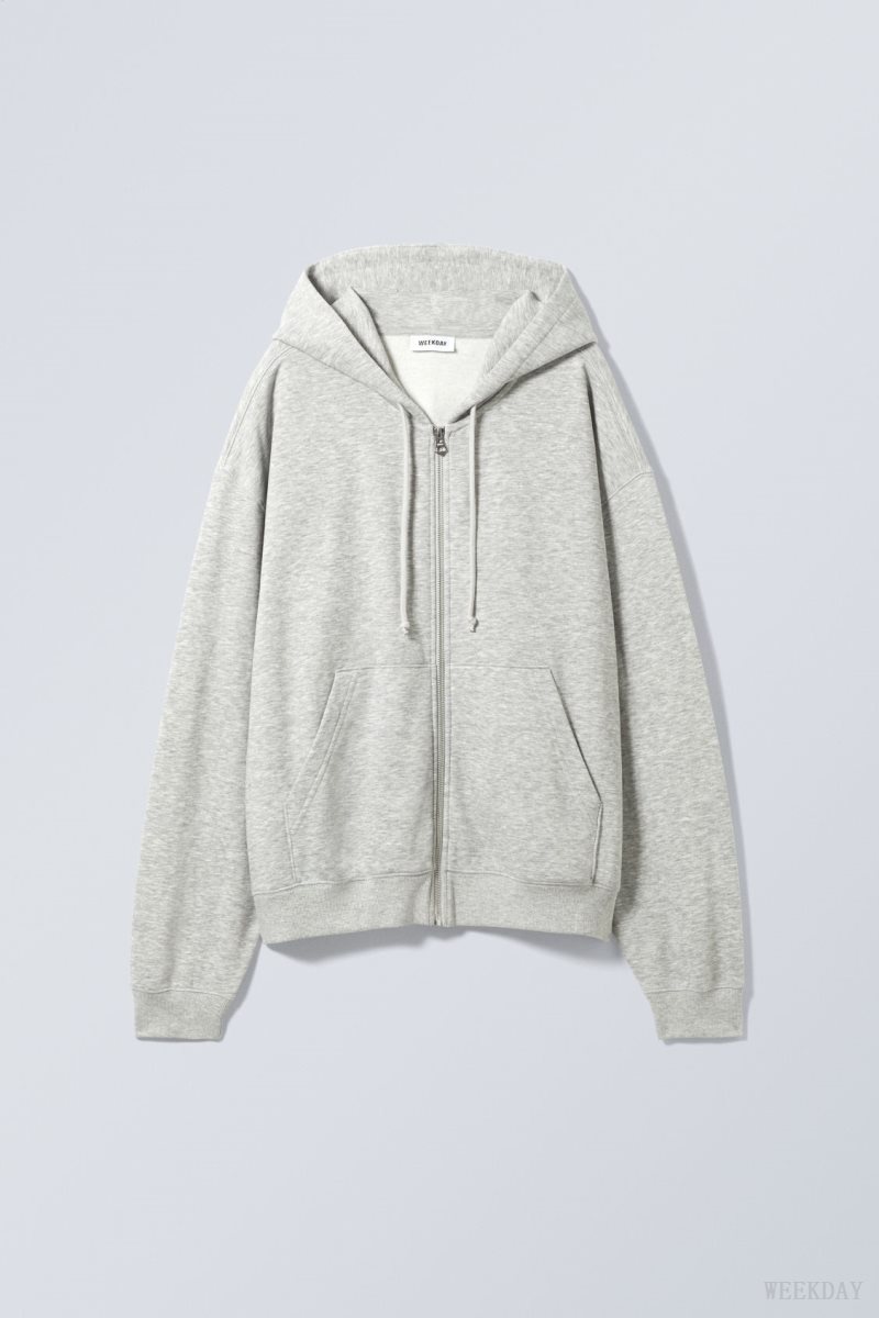 Grey Weekday Essence Standard Zip Hoodie | HONH0952