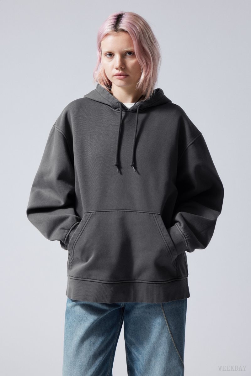 Grey Weekday Essence Washed Oversized Hoodie | QRIG4619