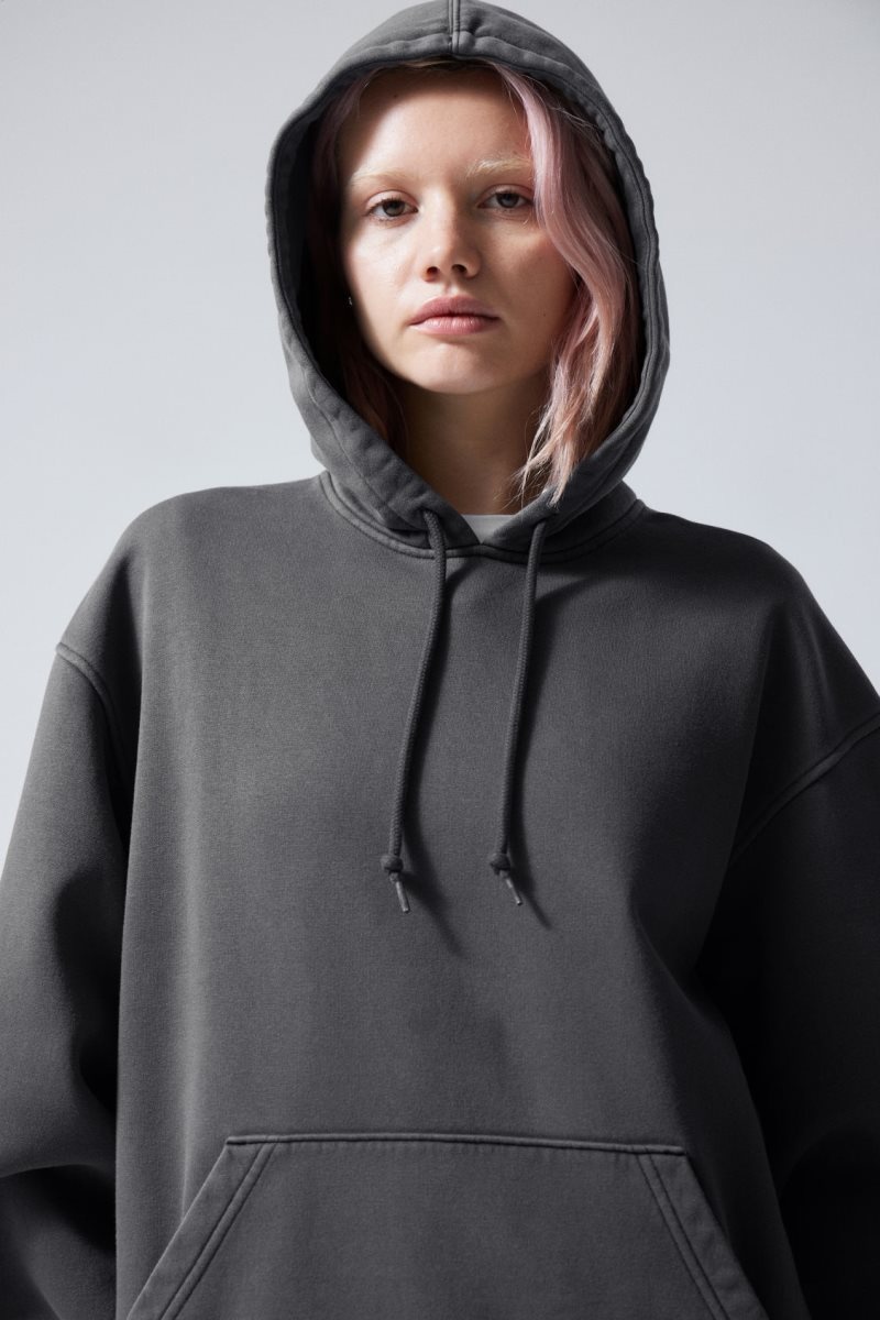 Grey Weekday Essence Washed Oversized Hoodie | QRIG4619