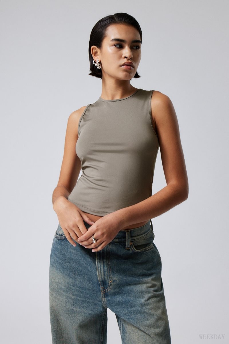 Grey Weekday Fine Fitted Tank Top | ZAGJ6137