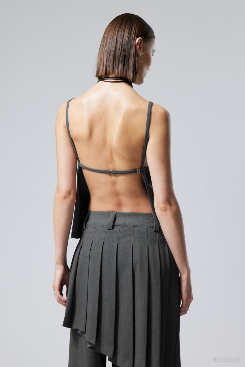 Grey Weekday Fleur Suiting Open Back Top | BJOS2226