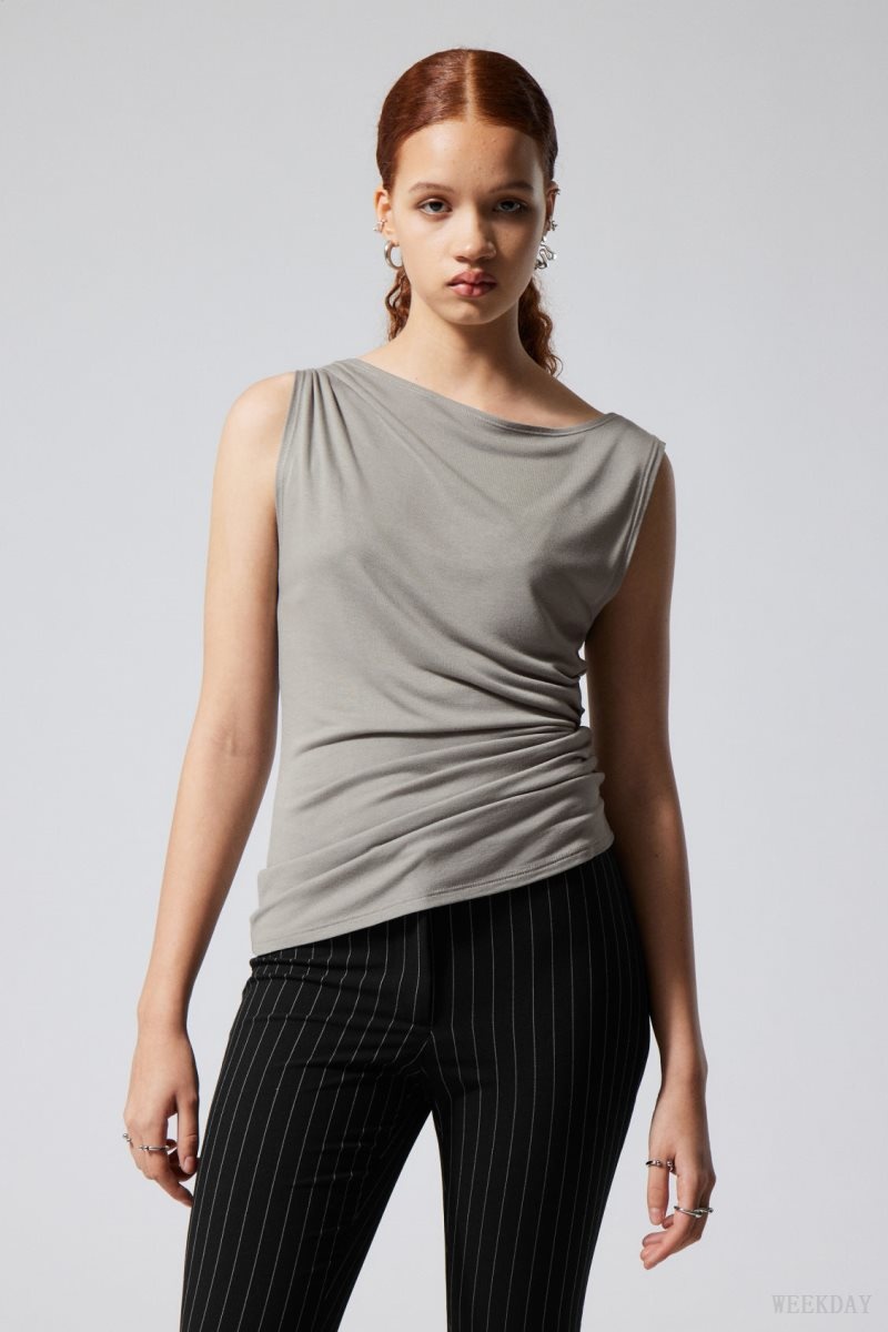 Grey Weekday Joan Drape Top | SLMT6728