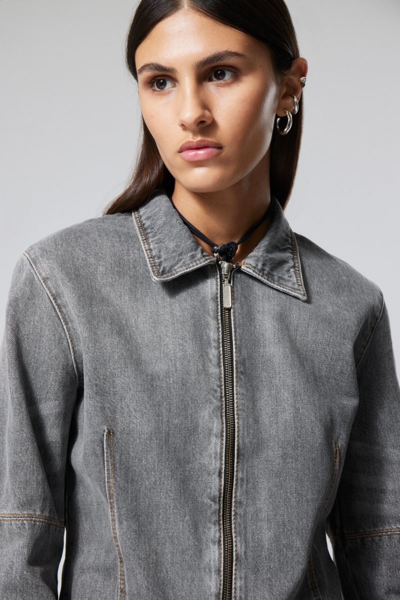 Grey Weekday Ontario Denim Zip Jacket | PQRS4930