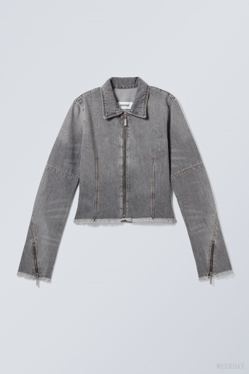 Grey Weekday Ontario Denim Zip Jacket | PQRS4930