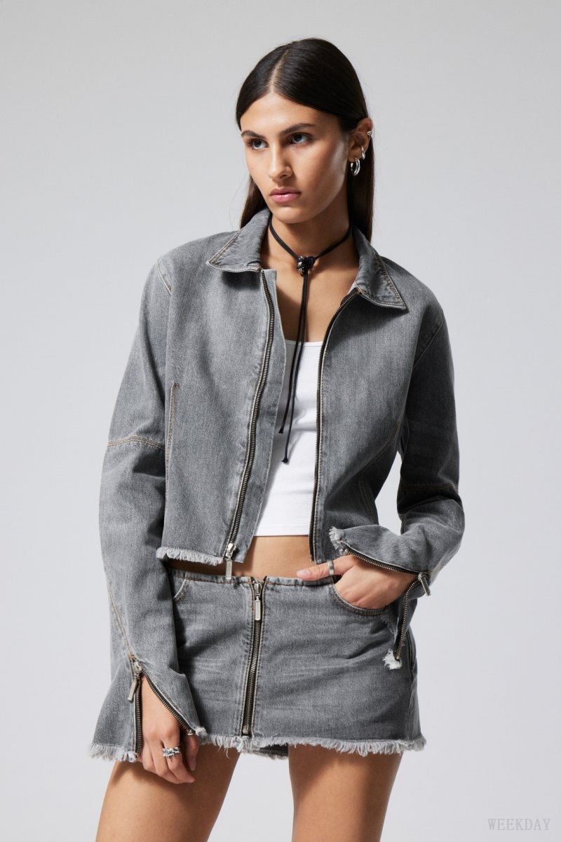 Grey Weekday Ontario Denim Zip Jacket | PQRS4930