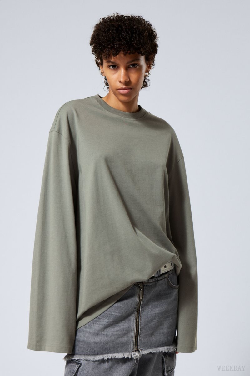 Grey Weekday Oversized Long Sleeve T-shirt | ONWK8944