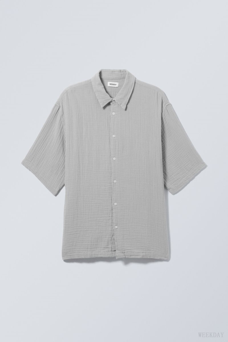 Grey Weekday Oversized Structured Short Sleeve Shirt | KZSP6143