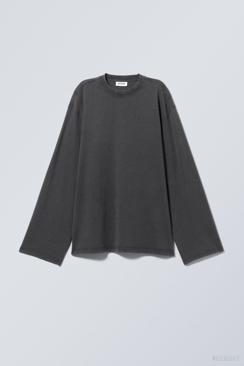 Grey Weekday Oversized Washed Long Sleeve Top | SNJR9847