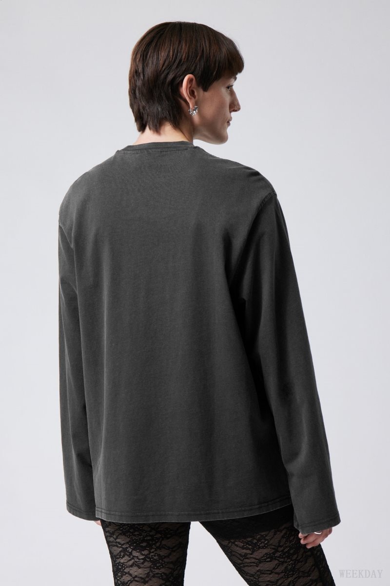 Grey Weekday Oversized Washed Long Sleeve Top | SNJR9847