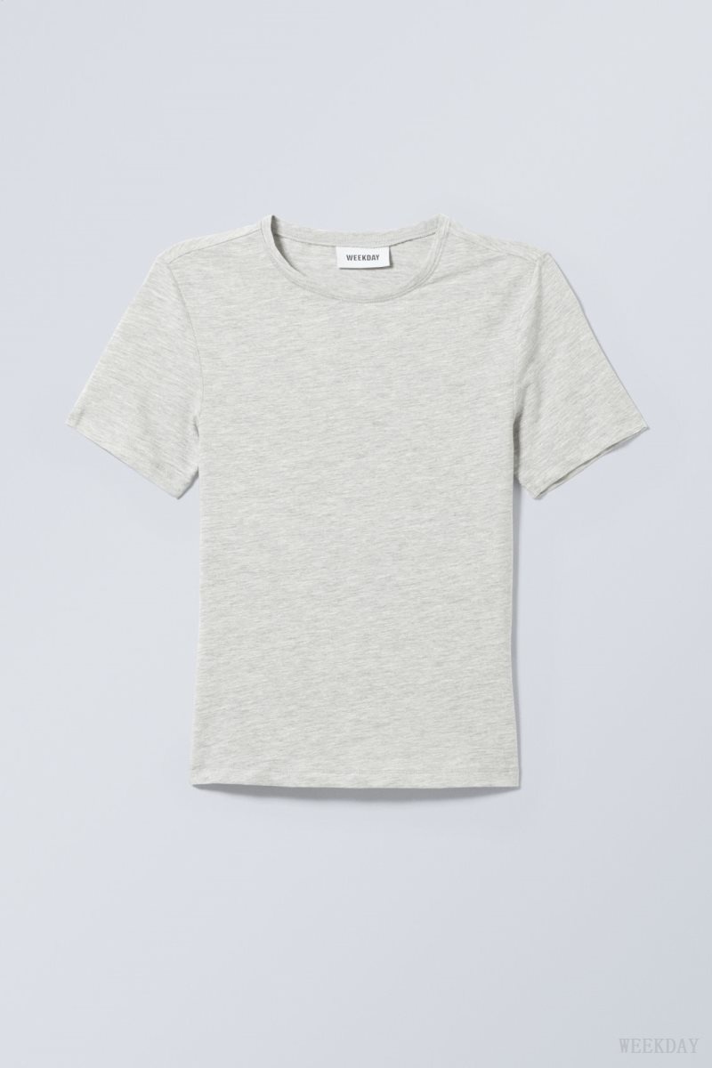 Grey Weekday Slim Fitted T-shirt | QYUY2086