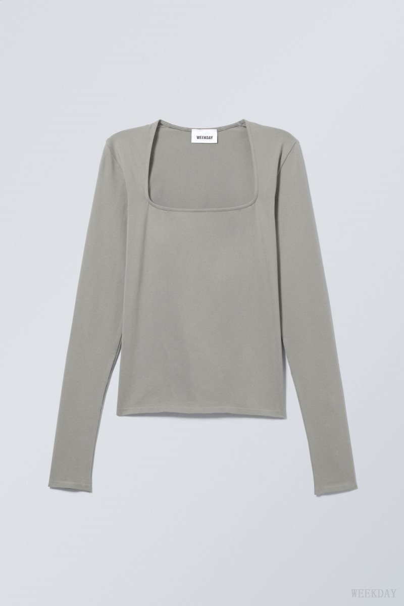 Grey Weekday Square Neck Longsleeve Top | PZKL3201