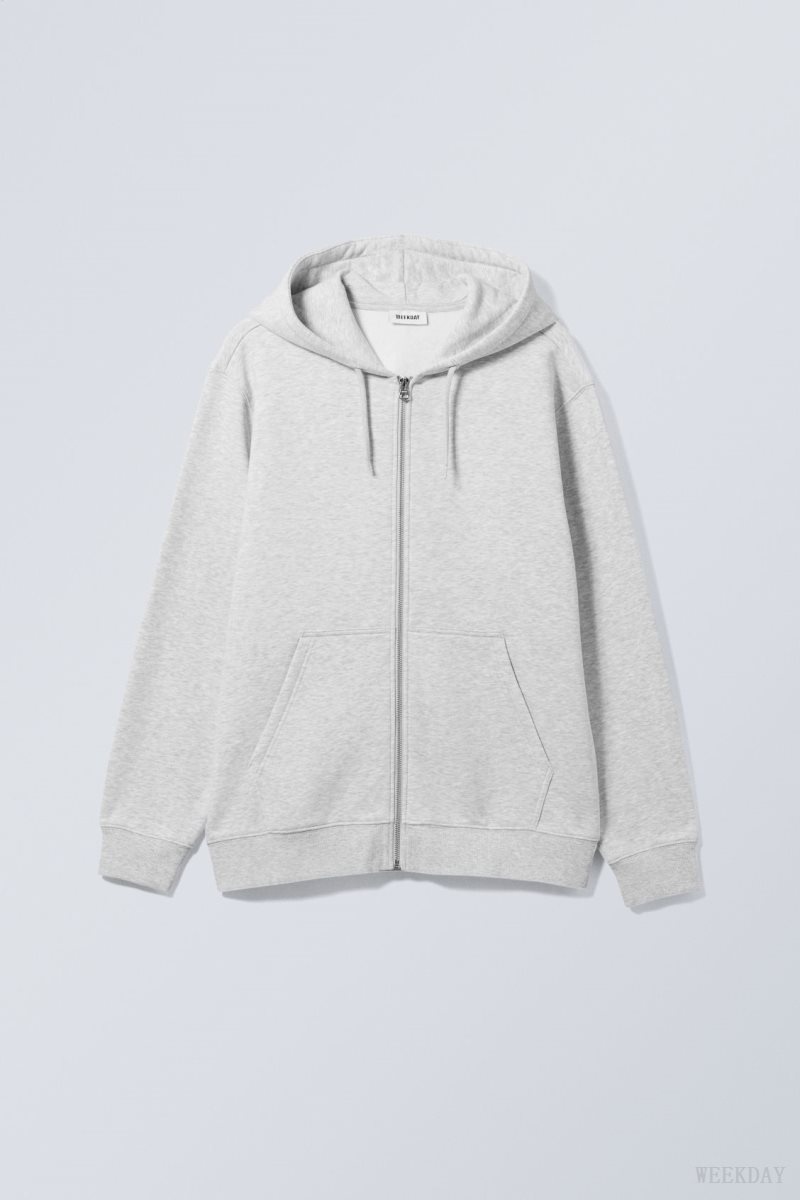 Grey Weekday Standard Midweight Zip Hoodie | JEBZ1843