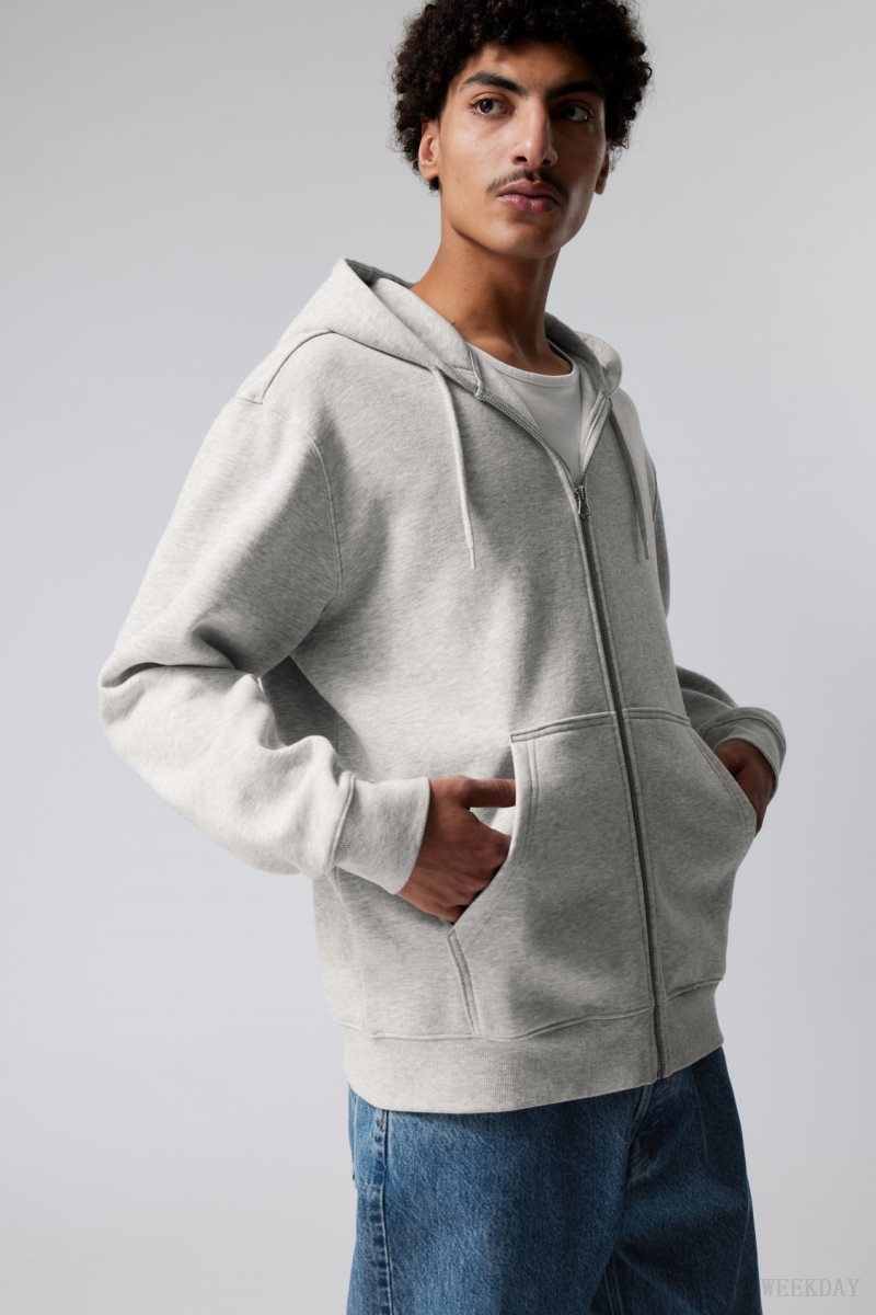 Grey Weekday Standard Midweight Zip Hoodie | JEBZ1843