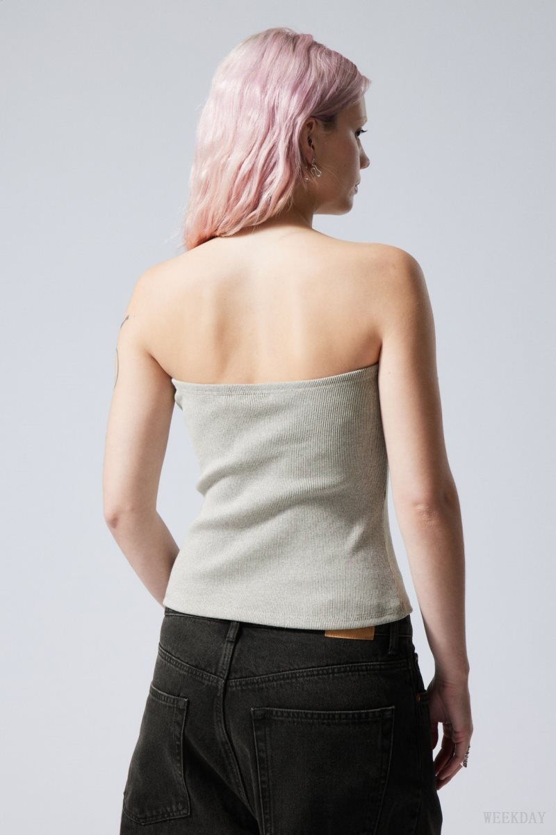 Grey Weekday Tania Rib Tube Top | IMKJ5412