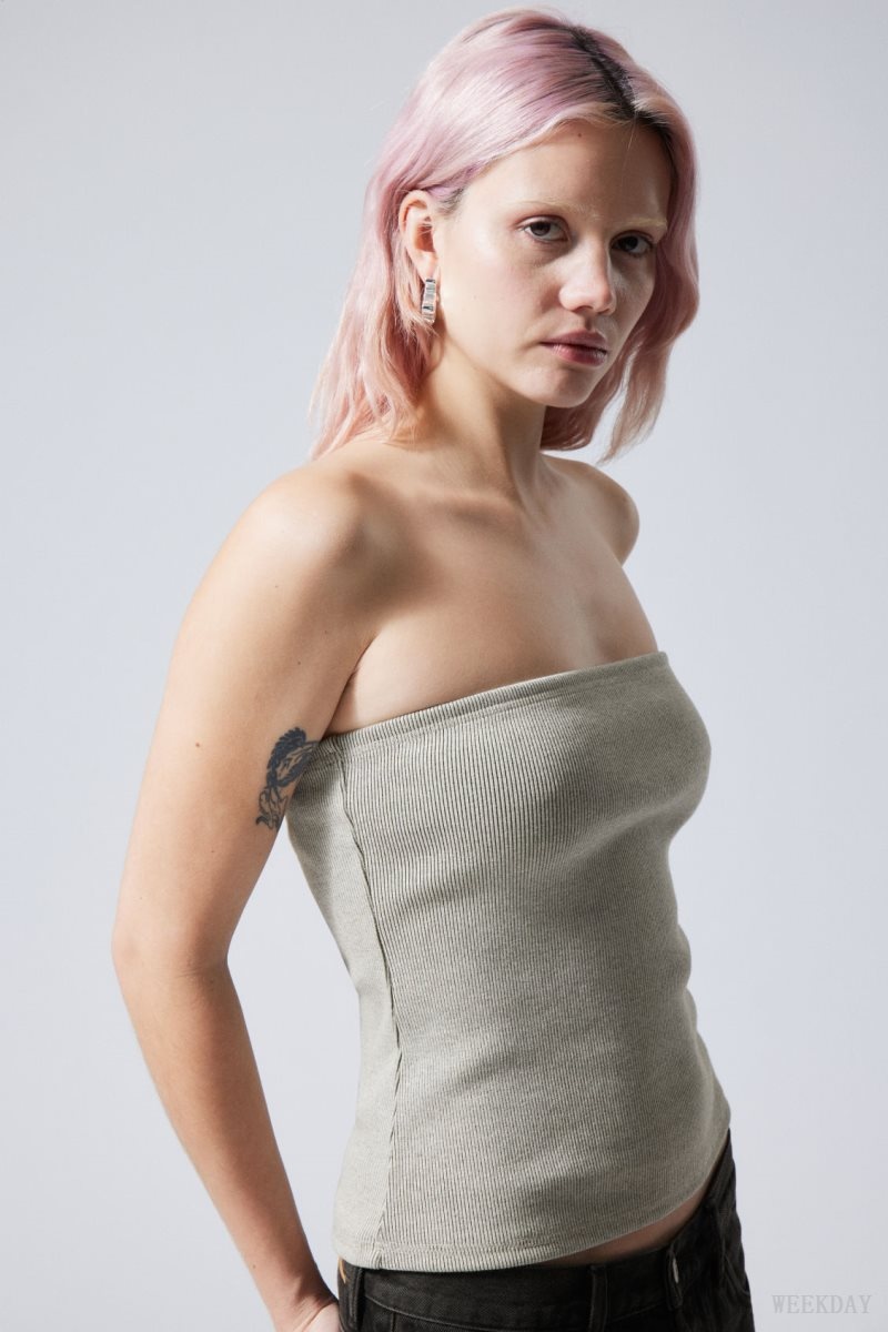 Grey Weekday Tania Rib Tube Top | IMKJ5412