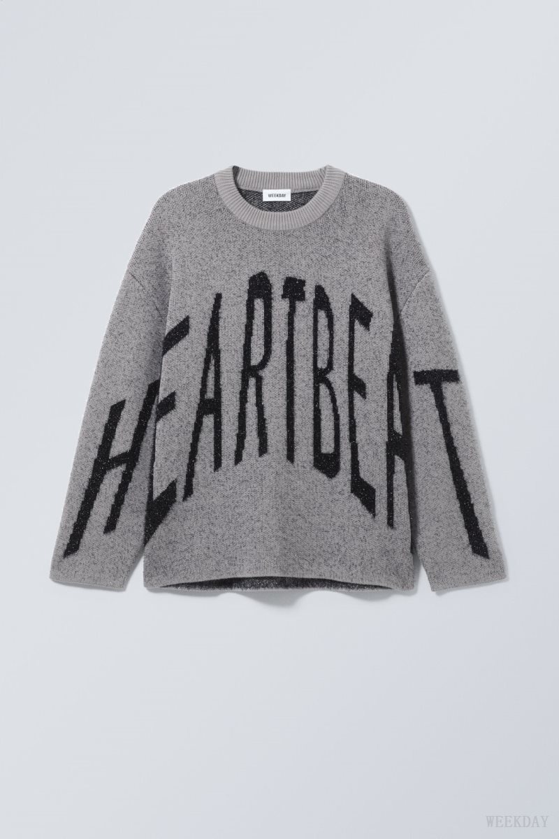 Grey Weekday Teo Oversized Jacquard Knitted Sweater | AVRN2604