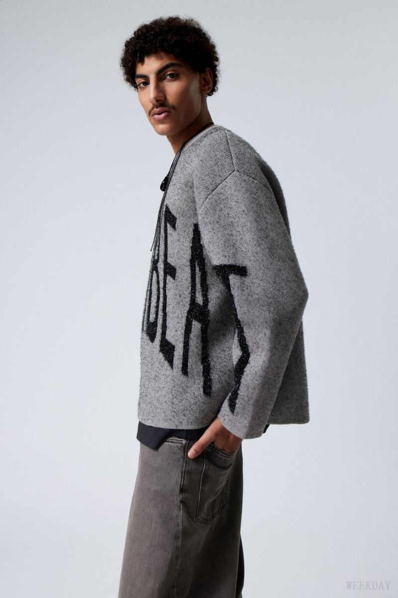 Grey Weekday Teo Oversized Jacquard Knitted Sweater | AVRN2604