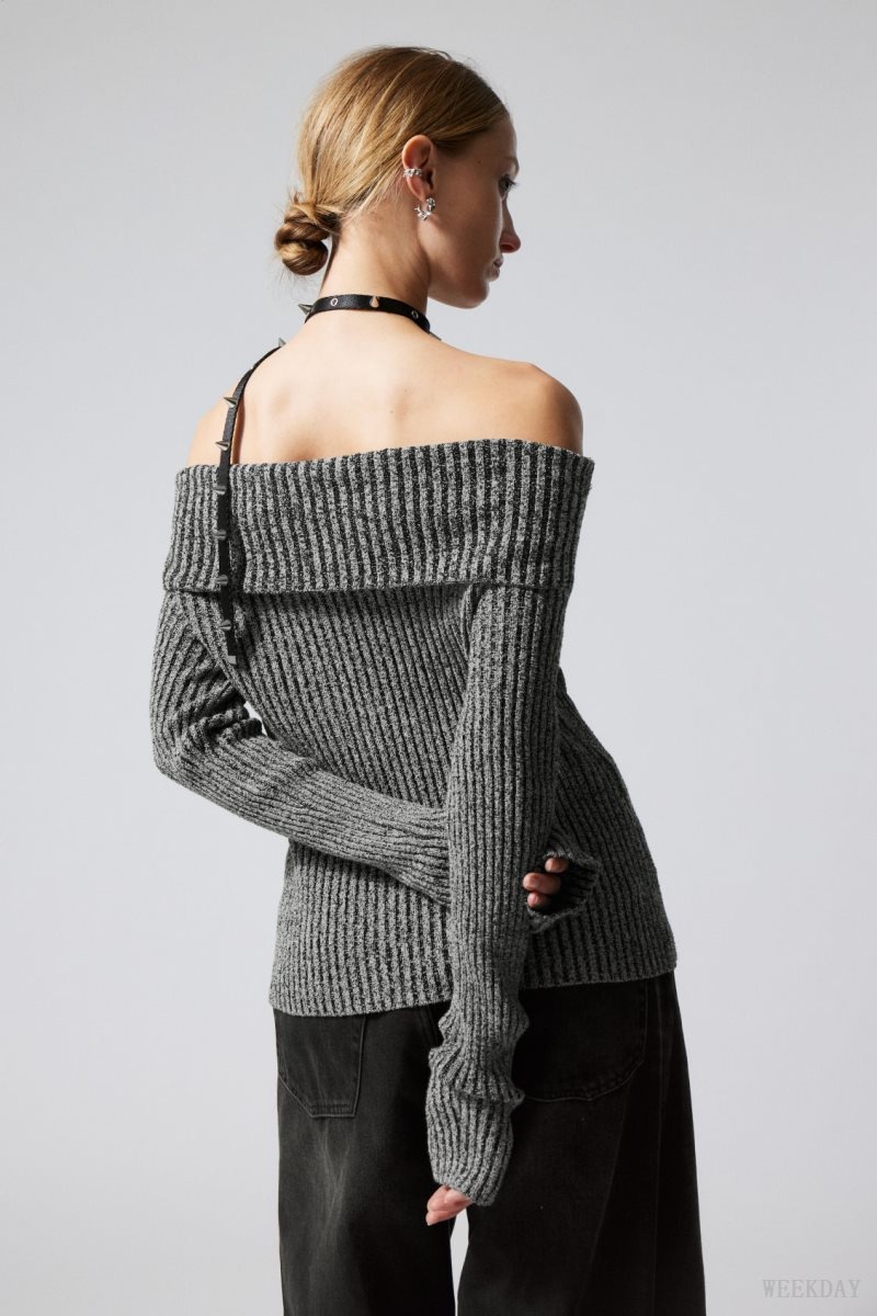 Grey Weekday Vanna Off Shoulder Zip Cardigan | VCJJ3523