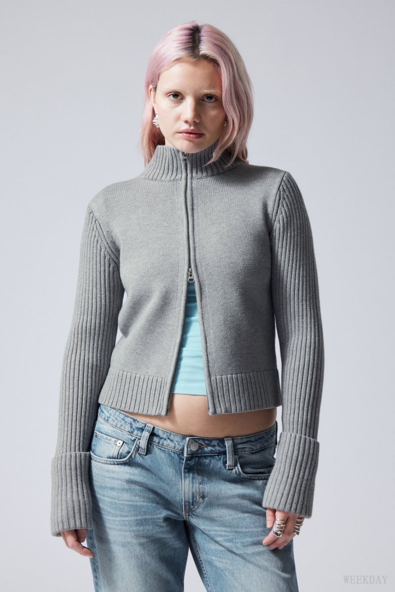 Grey Weekday Winona Zip Cardigan | GEUX3244