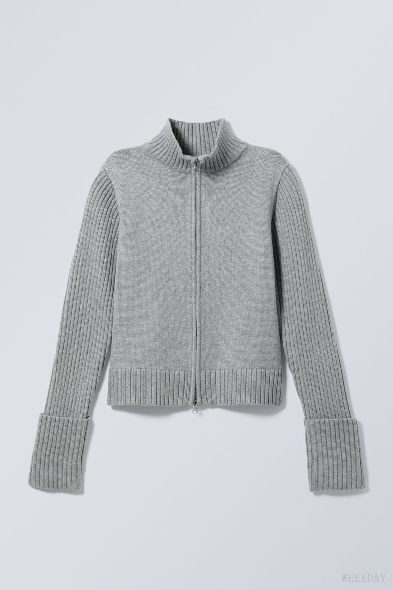 Grey Weekday Winona Zip Cardigan | GEUX3244