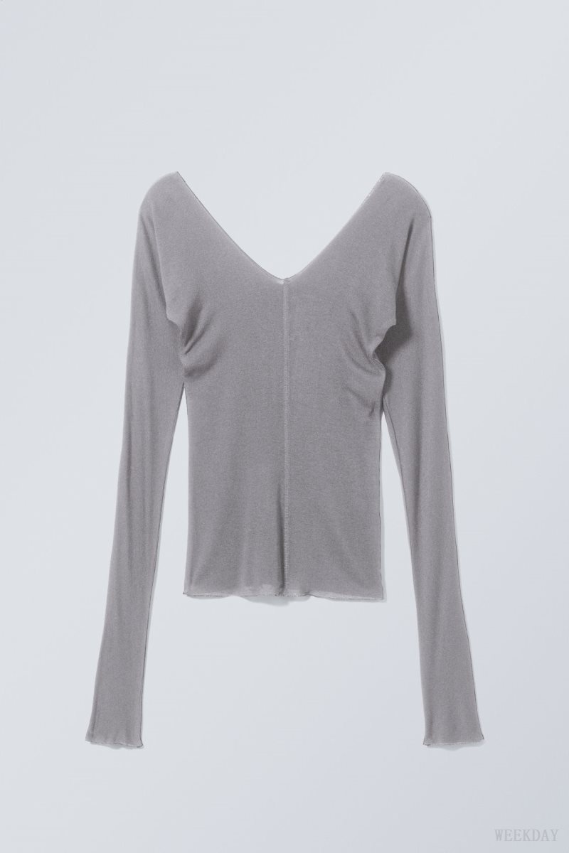 Grey Weekday Yen Sheer Longsleeve Top | IMPY5719