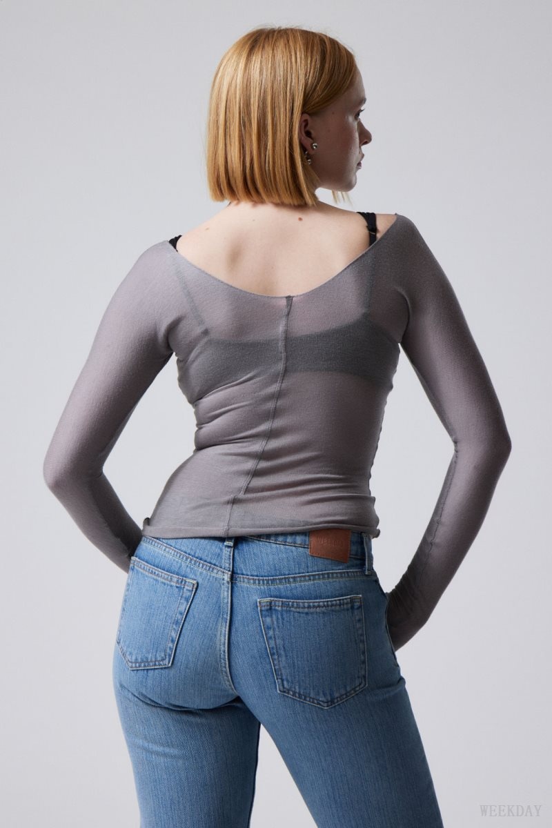 Grey Weekday Yen Sheer Longsleeve Top | IMPY5719