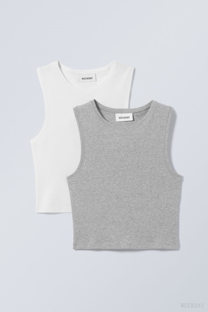 Grey White Weekday 2-pack Pure Crop Tank Top | PSPR1057