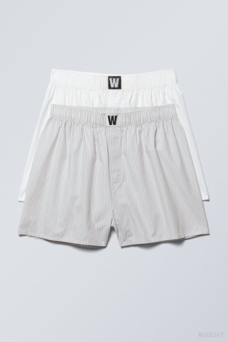 Grey / White Weekday 2-pack Logo Boxer Shorts Shorts | YQCP4344