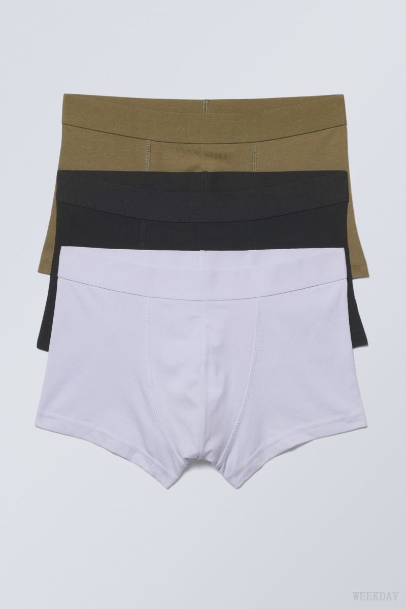 Khaki Black Purple Weekday Boxer Trunks 3-pack | JUHJ3962