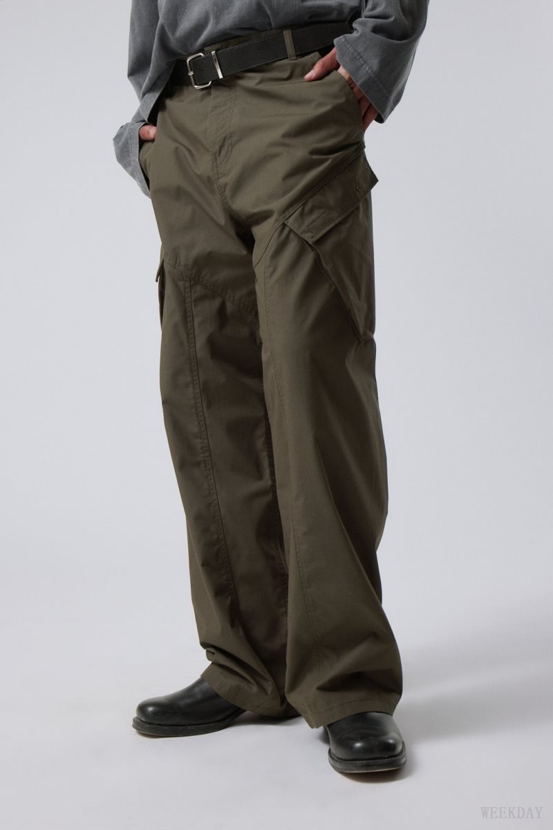 Khaki Green Weekday Astro Loose Asymmetric Cargo Trousers | MRNN8749